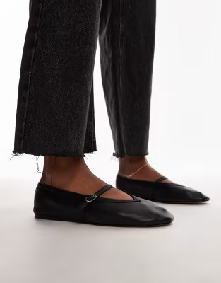 Topshop Babette leather v detail ballet flats in black | ASOS (Global)