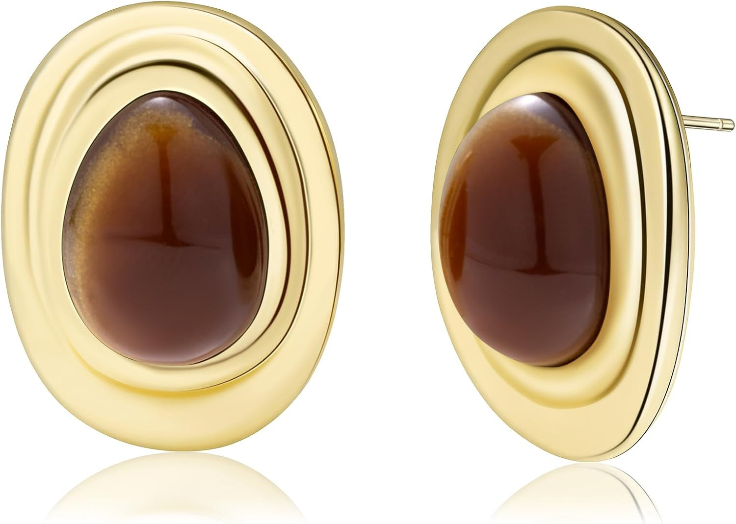 Resin Statement Chunky Gold Drop Earrings Big Vintage Colorful Oval Stud | Amazon (US)