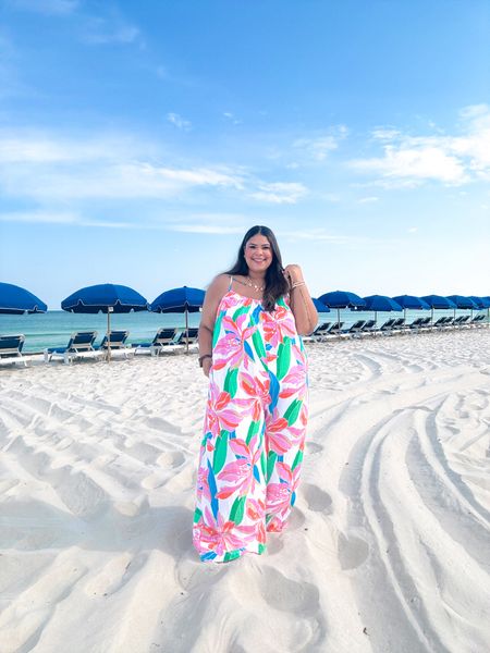 Only a few sizes left of the most perfect jumpsuit for your next vacation! Super lightweight and comfortable in the warmer weather! #lanebryant #plussizeoutfitideas #outfitinspo #beachtrip #vacationstyle #plussizejumpsuit #plussizefashion 

#LTKPlusSize #LTKMidsize #LTKSaleAlert