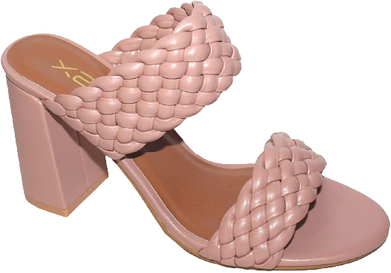 X2B Women's Open toe Chunky Heels Sandals Braided Slip on Heeled Mules Slide | Amazon (US)