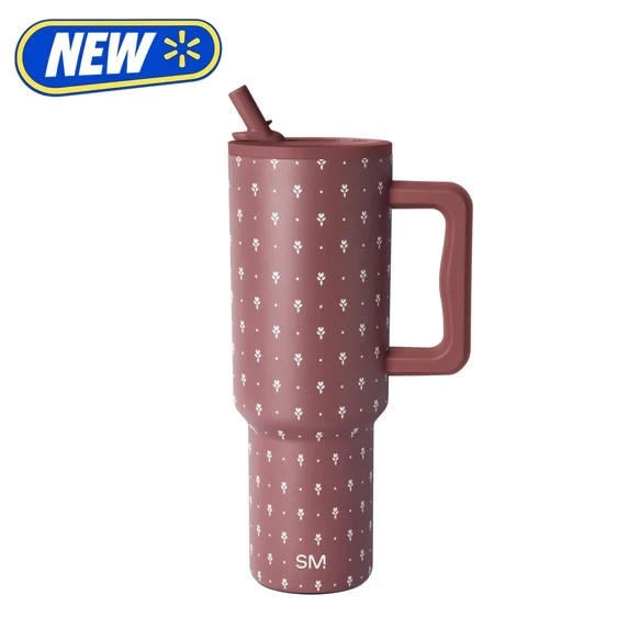 Simple Modern 40 fl oz Insulated Stainless Steel Trek Tumbler with Folding Straw Lid|Mauve Meadow | Walmart (US)