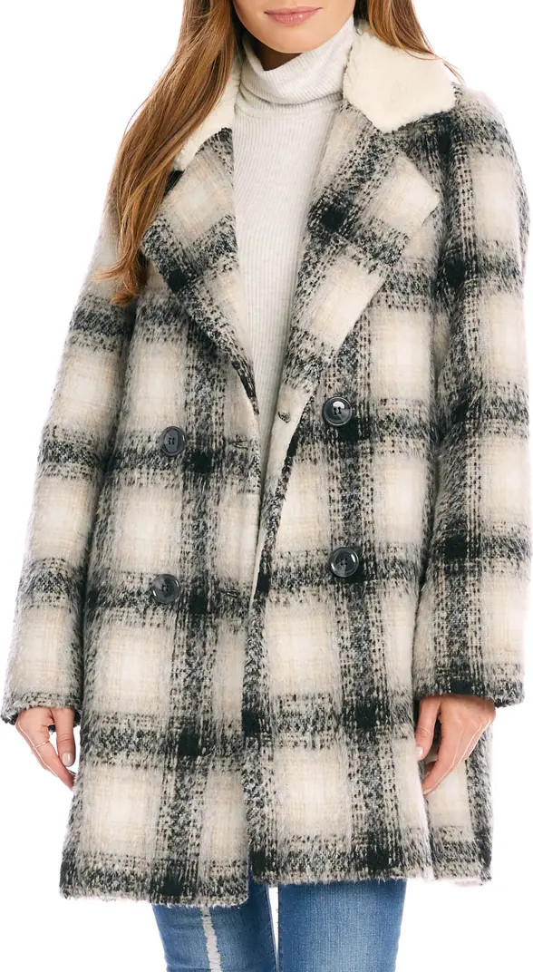 Karen Kane Plaid Coat with Faux Shearling Collar | Nordstrom | Nordstrom