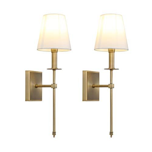 Permo Set of 2 Classic Rustic Industrial Wall Sconce Lighting Fixture with Flared White Textile L... | Amazon (US)