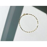 Tiny Sparkle Gold Bracelet, Chain 14K Solid Dapped Oval Chain, Shimmer Novelty Bracelet | Etsy (US)