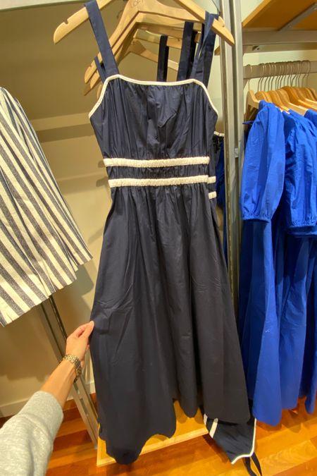 Spring dress. Summer dress. Vacation dress. Maxi dress is cute in navy and white combo. Cotton poplin material. White piping detailing looks chic  

#LTKover40 #LTKsalealert #LTKfindsunder100