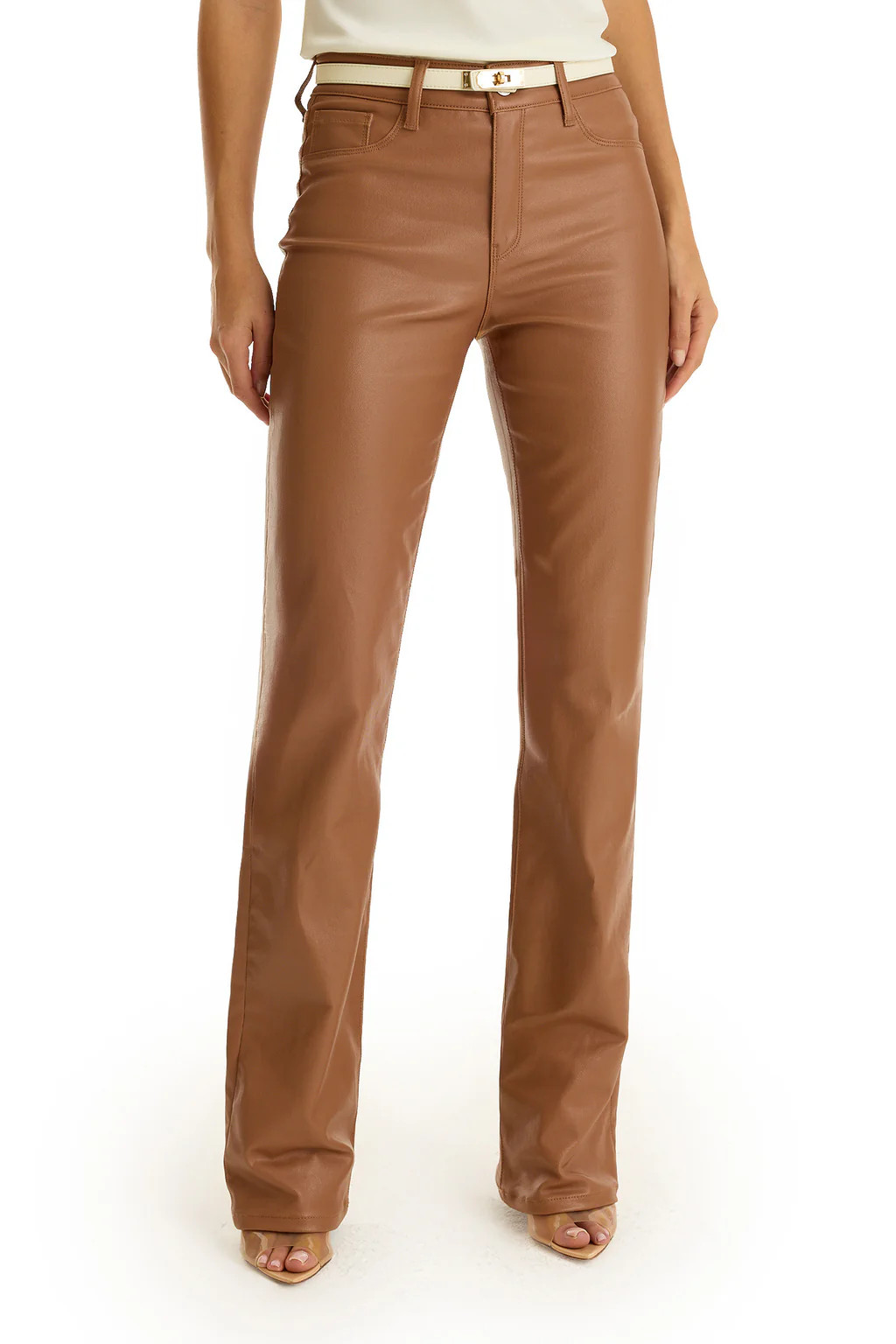Aria Coated Flare Jean - Mocha | The Noli Shop