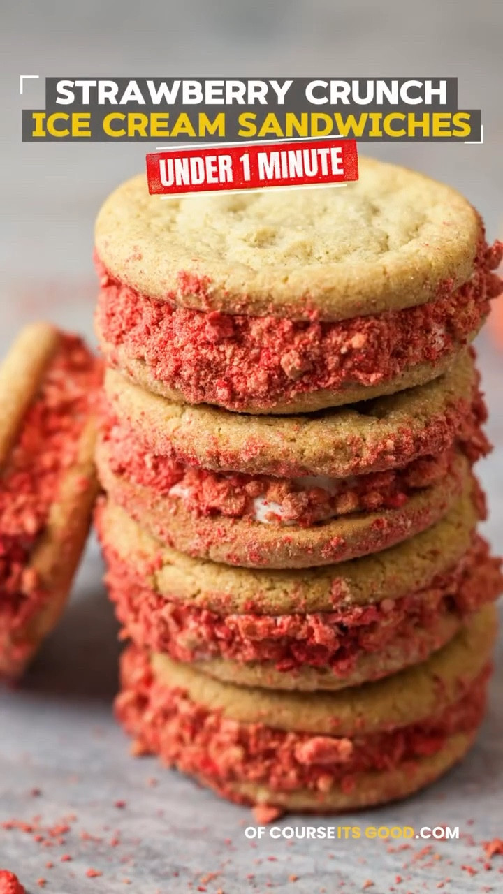 OF COURSE IT’S GOOD 👩🏻‍🍳 UNDER 1 MINUTE | Strawberry Crunch Ice Cream Sandwiches 🥪 🧁🍦

Full recipe: ofcourseitsgood.com

#LTKvlog #LTKfoodie #LTKHome