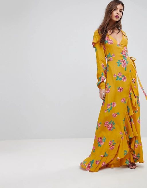ASOS Long Sleeve Wrap Maxi Dress in Bold Floral | ASOS US