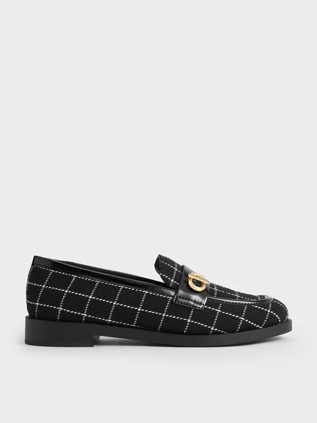 Black Textured Marley Tweed Metallic-Accent Loafers | CHARLES & KEITH | Charles & Keith US