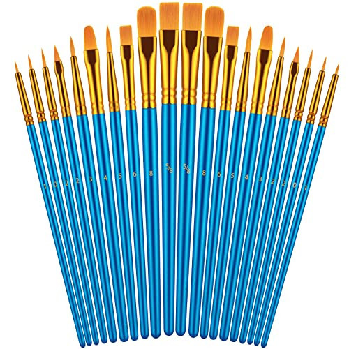 Paint Brushes Set for Acrylic Painting, 20 Pcs Oil Watercolor Acrylic Paint Brush, Artist Paintbrushes for Body Face Rock Canvas, Kids Adult Drawing Arts Crafts Supplies, Blue | Amazon (US)