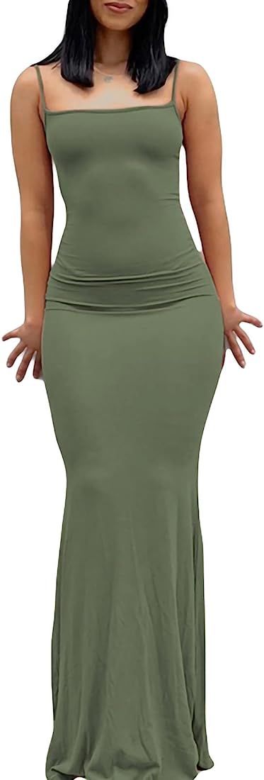 Spaghetti Strap Sleeveless Cut Out Maxi Dress Backless Slim Fit Split Long Dress Halter Night Par... | Amazon (US)