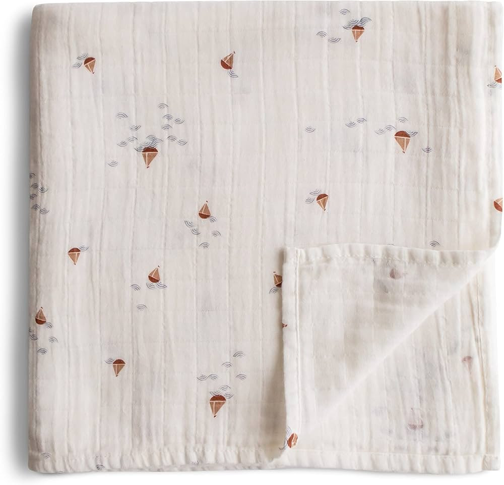 mushie Muslin Baby Swaddle Blanket | 100% Organic Cotton (Boats) | Amazon (US)