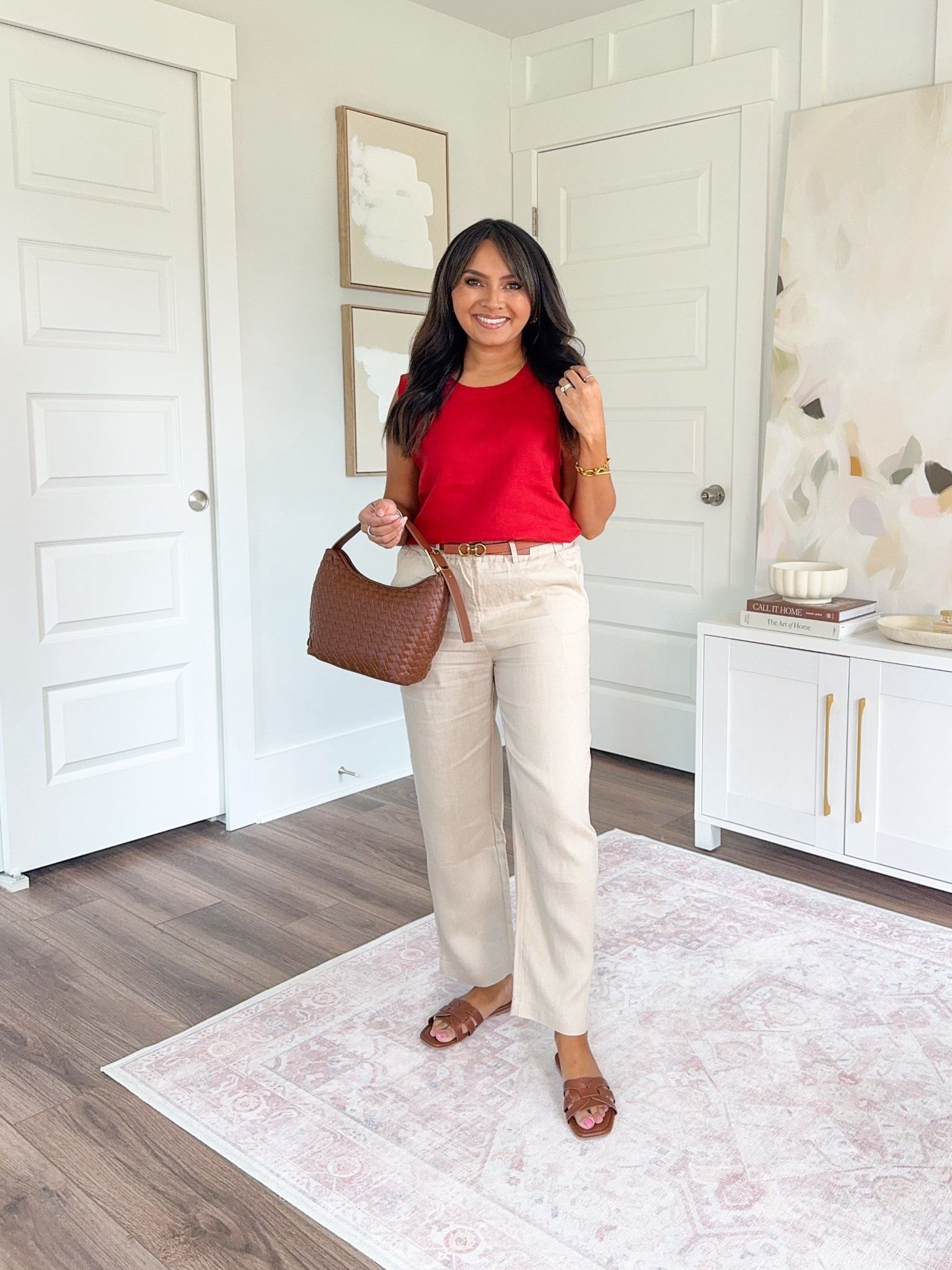 Europe & Summer Capsule Wardrobe
Red linen top size xs TTS - roomy fit
Black and brown reversible belt size xs TTS
Tan Driftwood linen pants size xs TTS
Brown sandals size 5.5 TTS - similar linked, mine are old


#LTKPetite #LTKTravel #LTKStyleTip