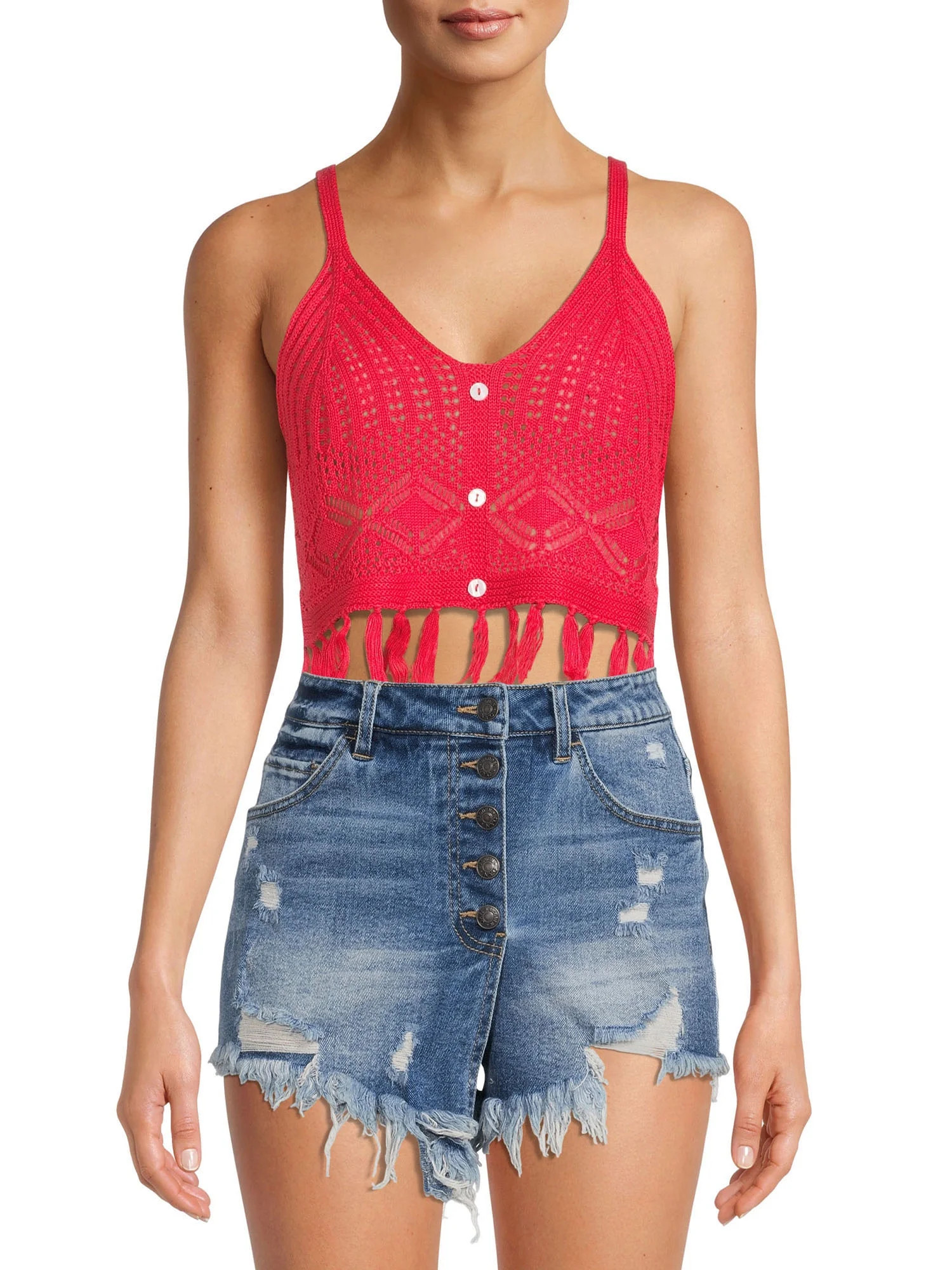 Madden NYC Junior' Cropped Mixed Tank Top with Fringe | Walmart (US)