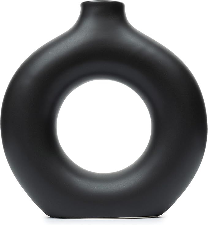 Amber Oasis Black Ceramic Donut Vase, Pampas Grass Vase, Modern Vase for Home Decor, Vase for Pam... | Amazon (US)