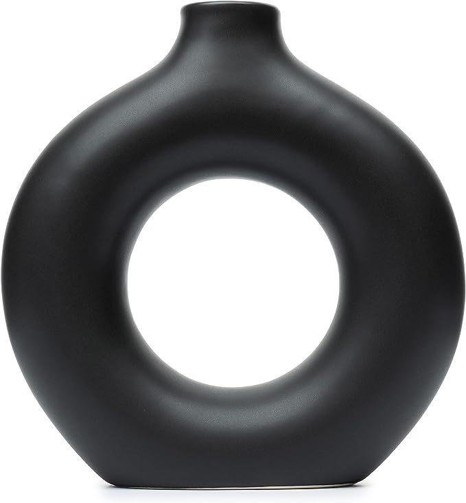 Amber Oasis Black Ceramic Donut Vase, Pampas Grass Vase, Modern Vase for Home Decor, Vase for Pam... | Amazon (US)