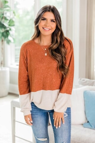 Your Amusing Soul Colorblock Blouse Brick | The Pink Lily Boutique