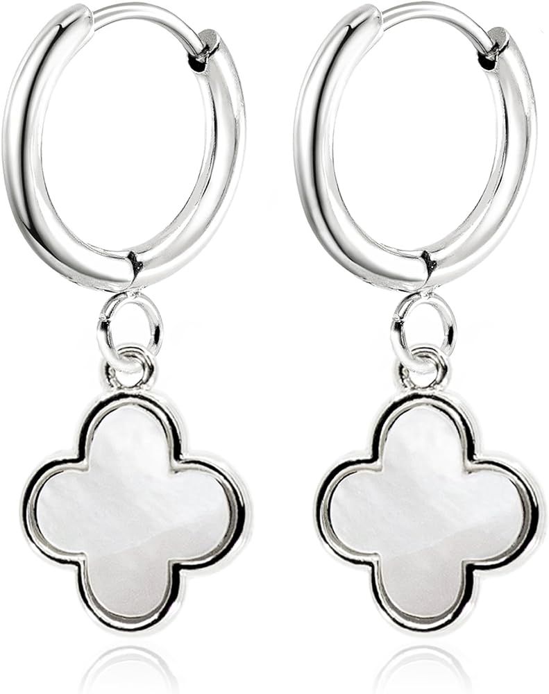 Four Leaf Clover Dangle Earrings for Women • Mother of Pearl White Onyx Black Lucky Clover Drop... | Amazon (US)