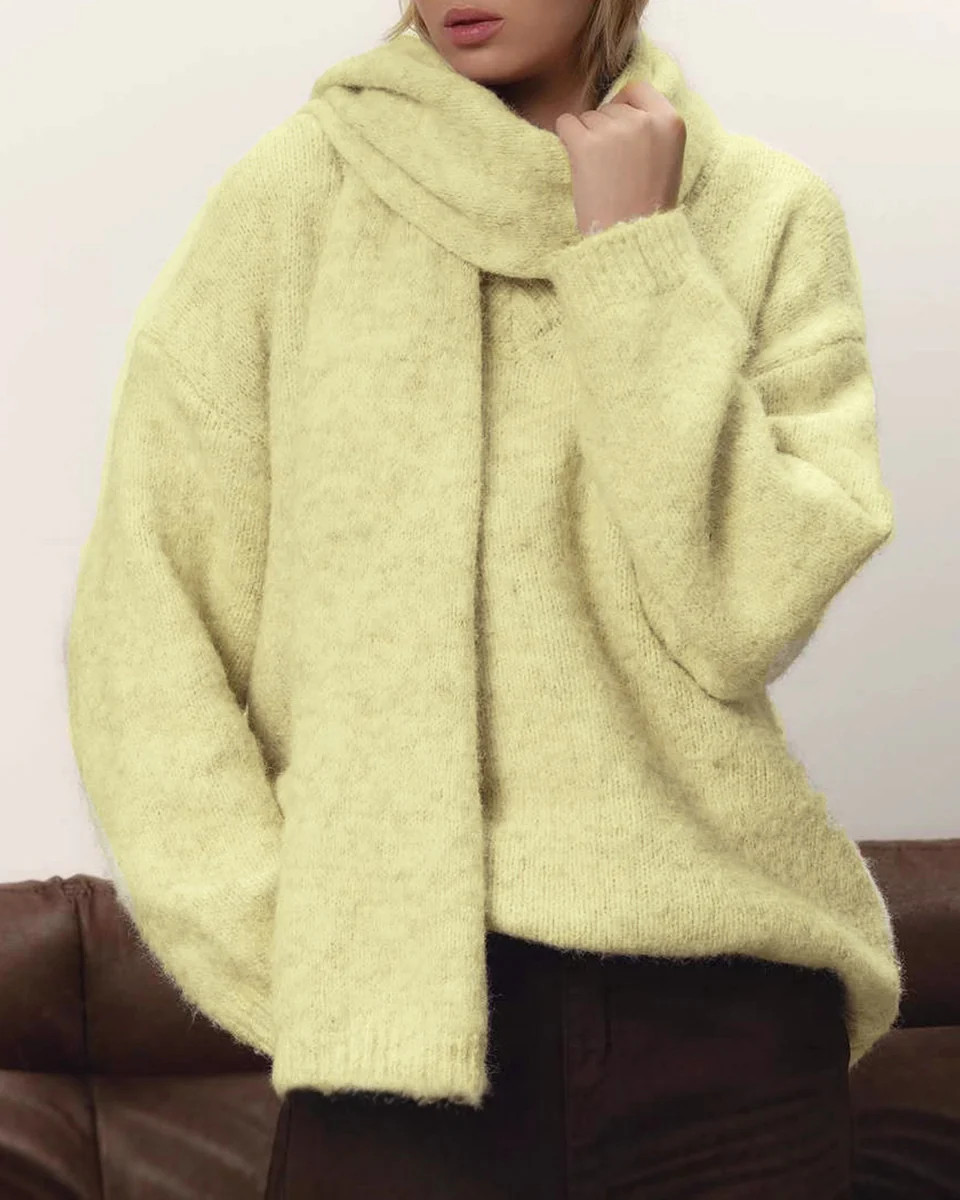 Yellow V Neck Loose Sweater | rihoas.com