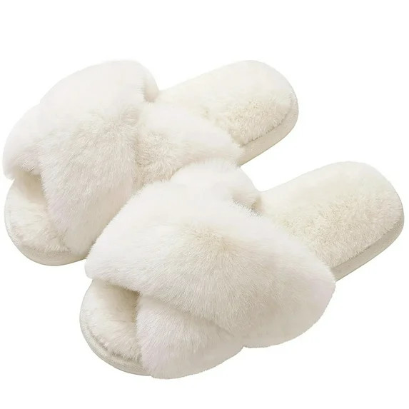 TRANSLINK Women Comfort Fuzzy Slippers with Arch Support Memory Foam Open Toe Slippersfor Indoor ... | Walmart (US)