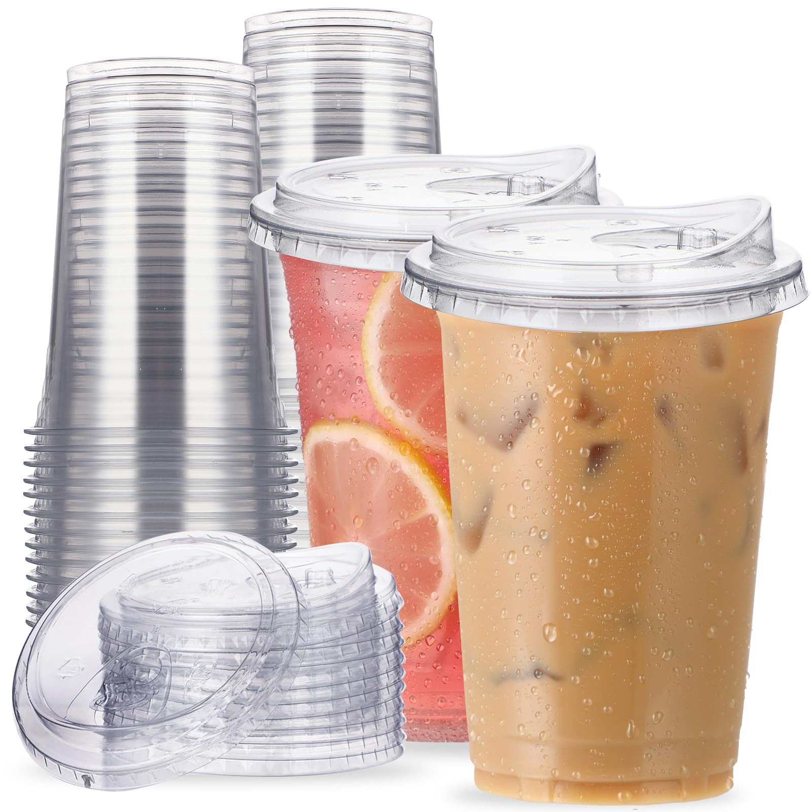 20 oz Clear Plastic Cups with Strawless-Sip-Lids, 25 Sets Disposable Cup Plastic Iced Coffee Cups... | Amazon (US)
