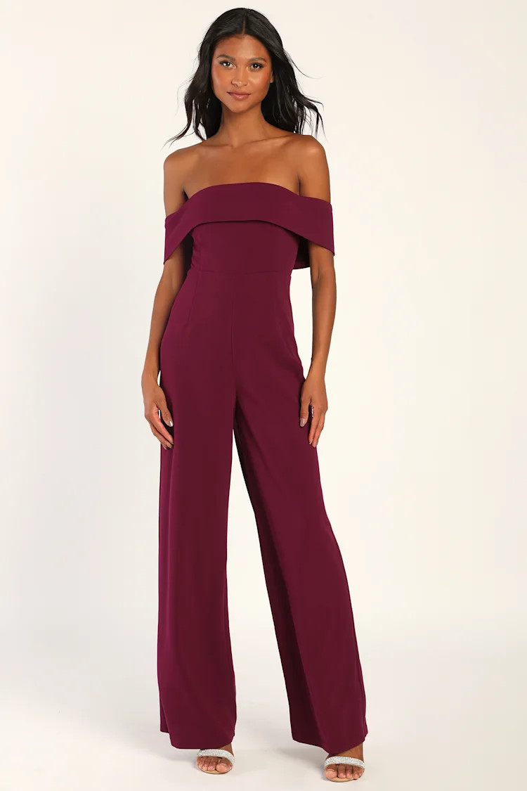 Pretty Picturesque Purple Off-the-Shoulder Wide Leg Jumpsuit | Lulus (US)