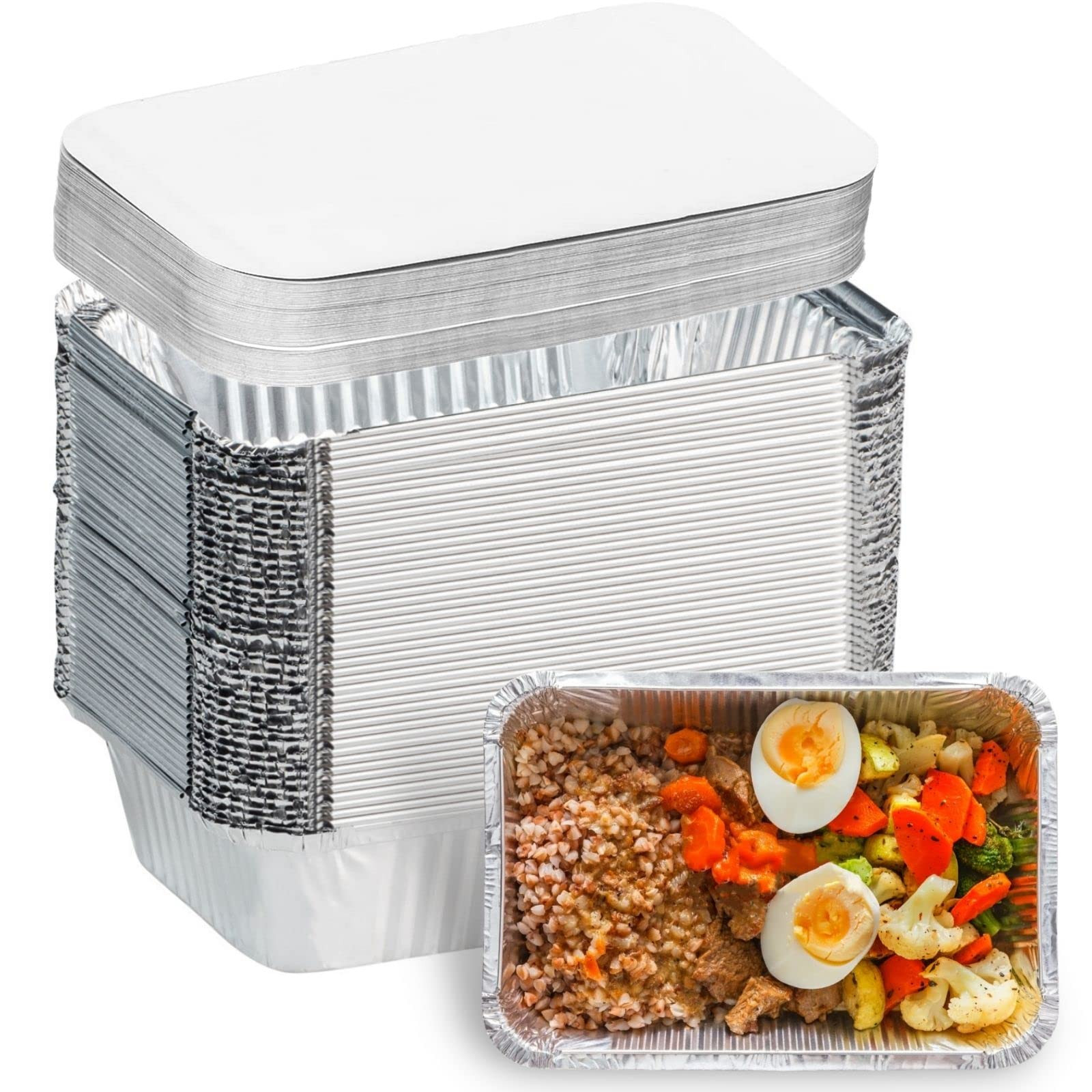 Aluminum Pans with Lids (50-Pack, 8.5"×6") 2.25 LB Capacity Foil Food Containers with Lids - 50 ... | Amazon (US)