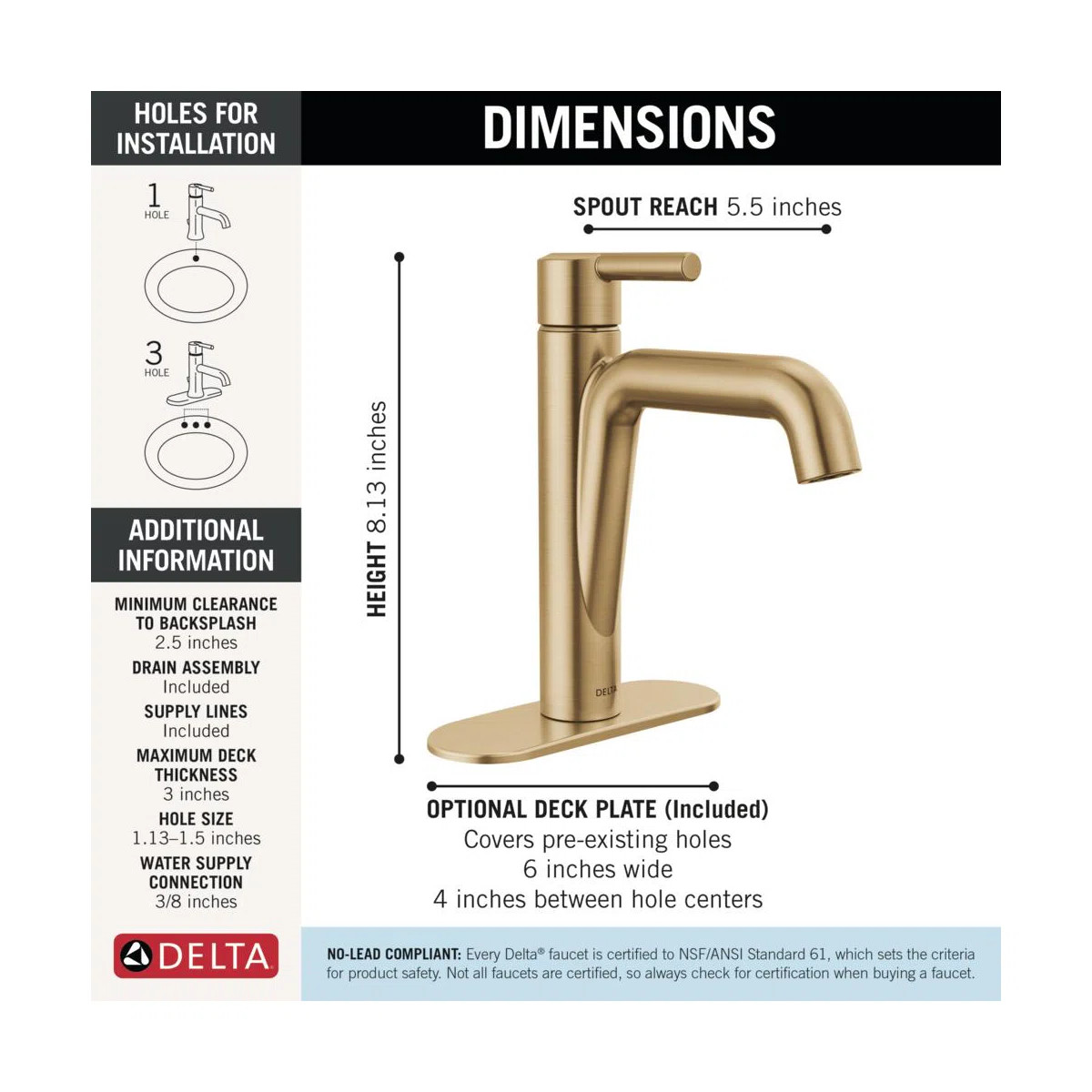 Nicoli Single Hole Bathroom Faucet with Drain Assembly, Single Handle Bathroom Sink Faucet 15849L... | Wayfair North America