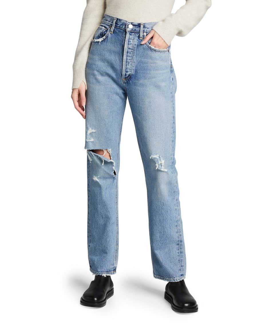 AGOLDE 90s Pinch-Waist Distressed Jeans | Neiman Marcus