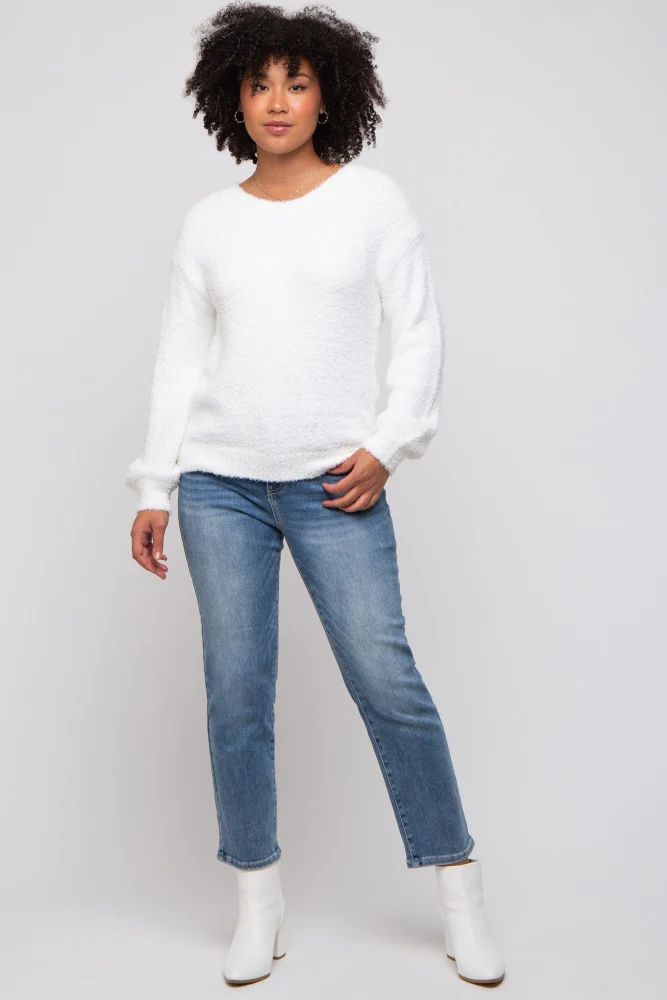 White Fuzzy Soft Knit Sweater | PinkBlush Maternity
