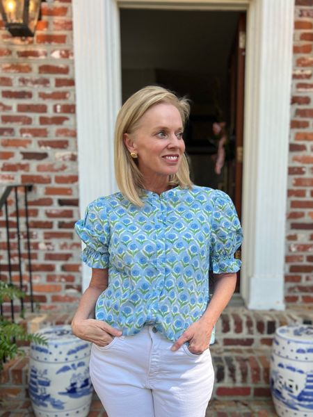 Blue and white grand millennial style top.   Coastal preppy charm.  Use code thecollarfind for a discount.  I’m in a small.  

#LTKover40