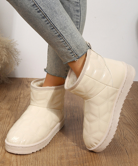 Hannah Rosanna Women's Cold Weather Boots Beige - Beige Faux Fur-Lined Quilted Bootie - Women | Zulily