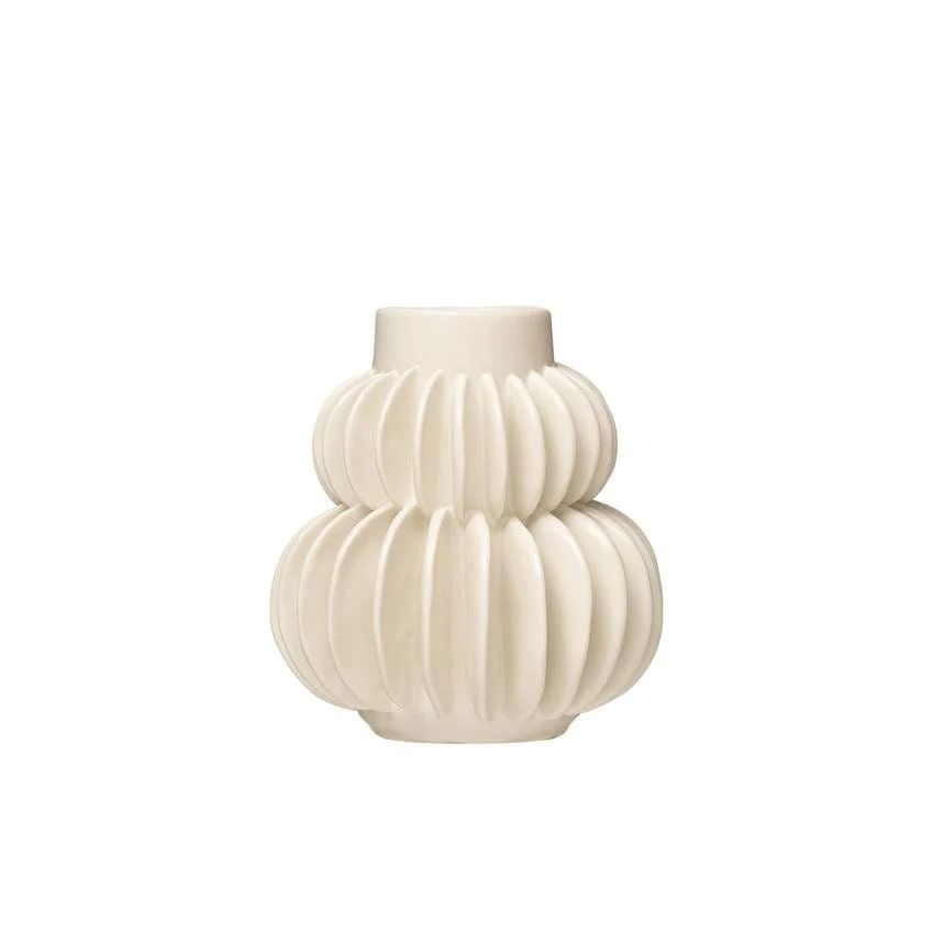 Pleated Stoneware Vase - White | Megan Molten