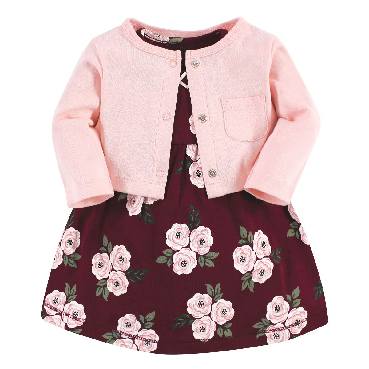 Hudson Baby Baby Girls Cotton Dress and Cardigan Set, Burgundy Floral | Target