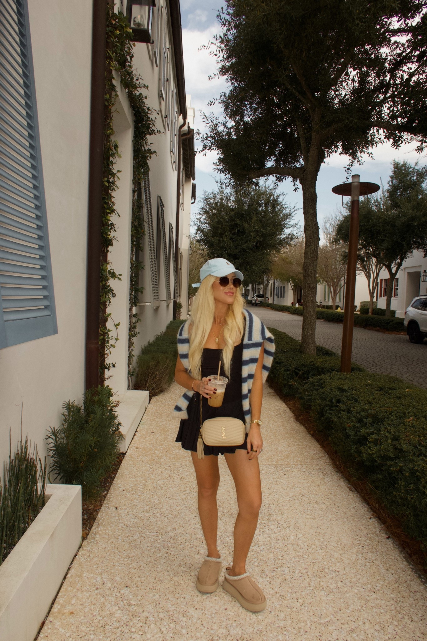 Athleisure wear look🩵 outfit I wore biking in 30a. Love this skort dress from Free People! So flattering and comfy-  they are having a gift card sale with purchase right now! wearing XS | striped sweater | free people movement | Uggs 


#LTKActive #LTKootd #LTKPetite