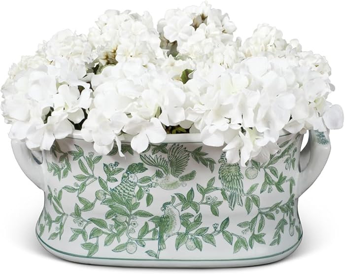 ChinaFurnitureOnline 18in Green and White Chinoiserie Bird and Flower Motif Chinese Porcelain Foo... | Amazon (US)