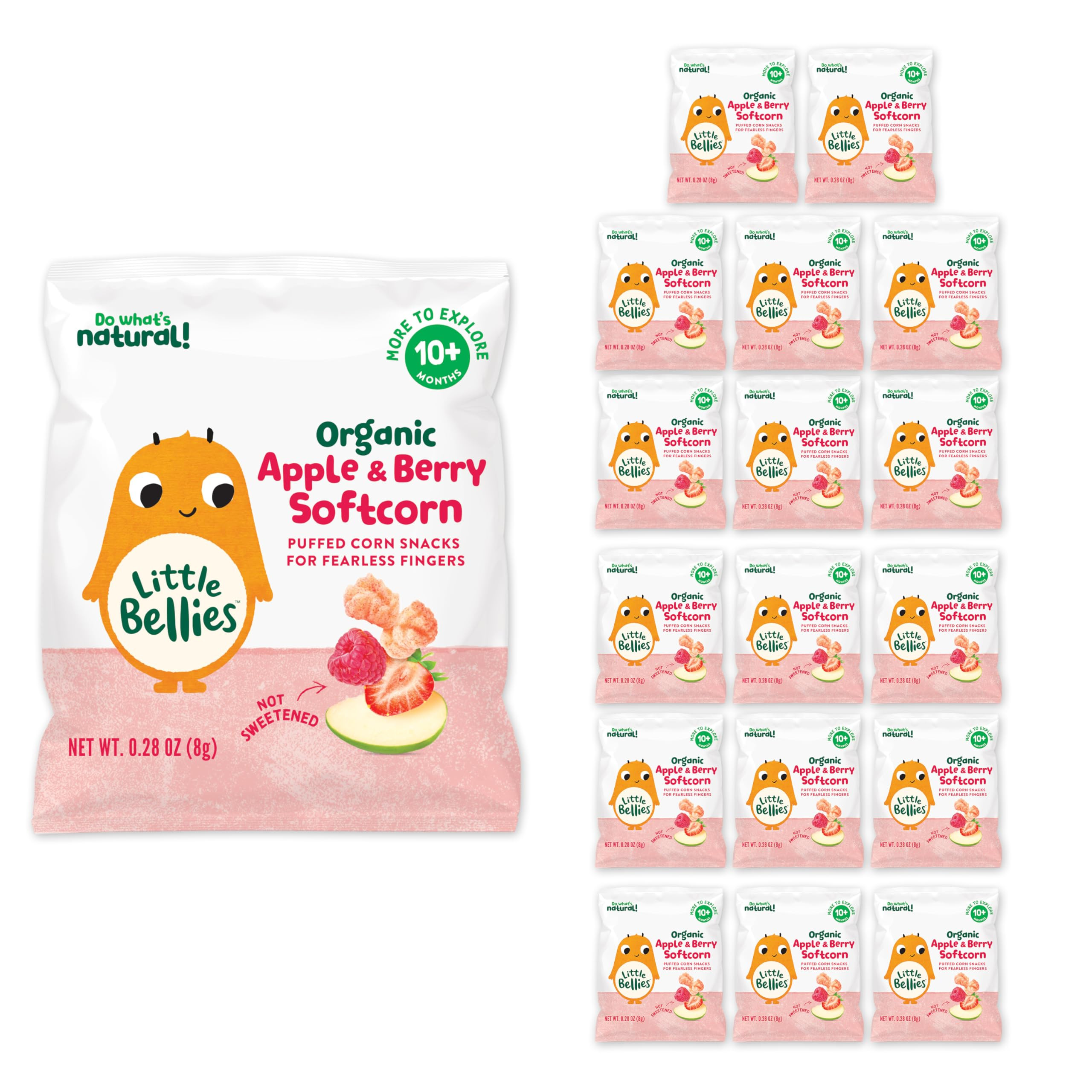 Little Bellies Organic Apple & Berry Softcorn Baby Snack (Pack of 18 x 0.28 oz Individual Packs) | Amazon (US)