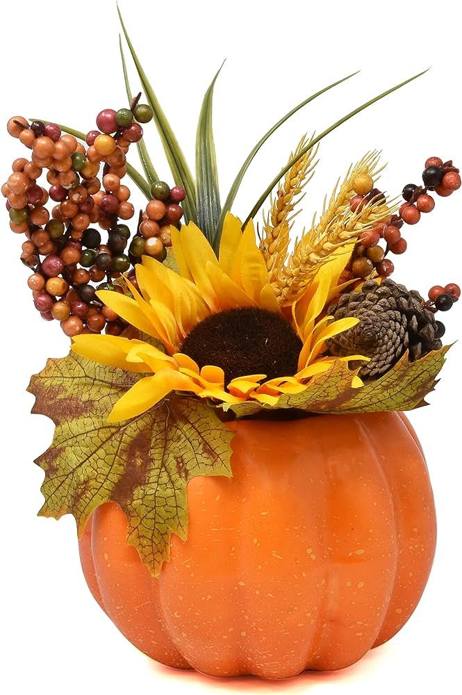 Gift Boutique Fall Pumpkin Centerpiece Artificial Floral Arrangement with Faux Maple Leaves Sunfl... | Amazon (CA)