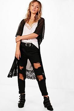 Annabelle Lace Trim Mesh Kimono | Boohoo.com (US & CA)