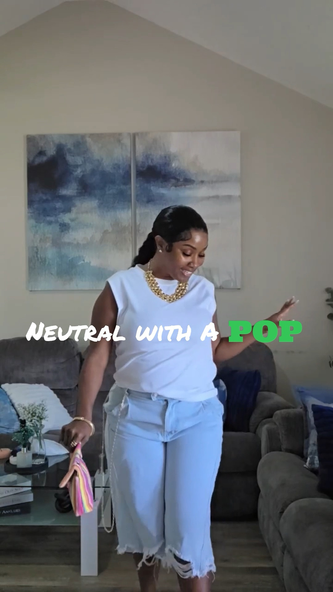 This look is the perfect mix of clean and bold. The white cap sleeve top keeps it simple and polished, while the slightly oversized distressed denim shorts give it that relaxed, effortless feel.

I added a little edge by using the chain from my clutch on the shorts for extra detail, then pulled everything together with a colorful clutch and a lime green heel for that perfect pop of color. The gold statement necklace and bangle really elevate the whole look without taking away from the softness of the outfit.

It’s giving fun girls’ night out… easy, confident, and put together ✨

For reference
Weight: 172
Bra size: 34F
Top: Medium
Shorts: XL
Shoes: Size 7

This one is styled but still feels like you didn’t try too hard 💚

#LTKMothersDay #LTKgrwm #LTKootd