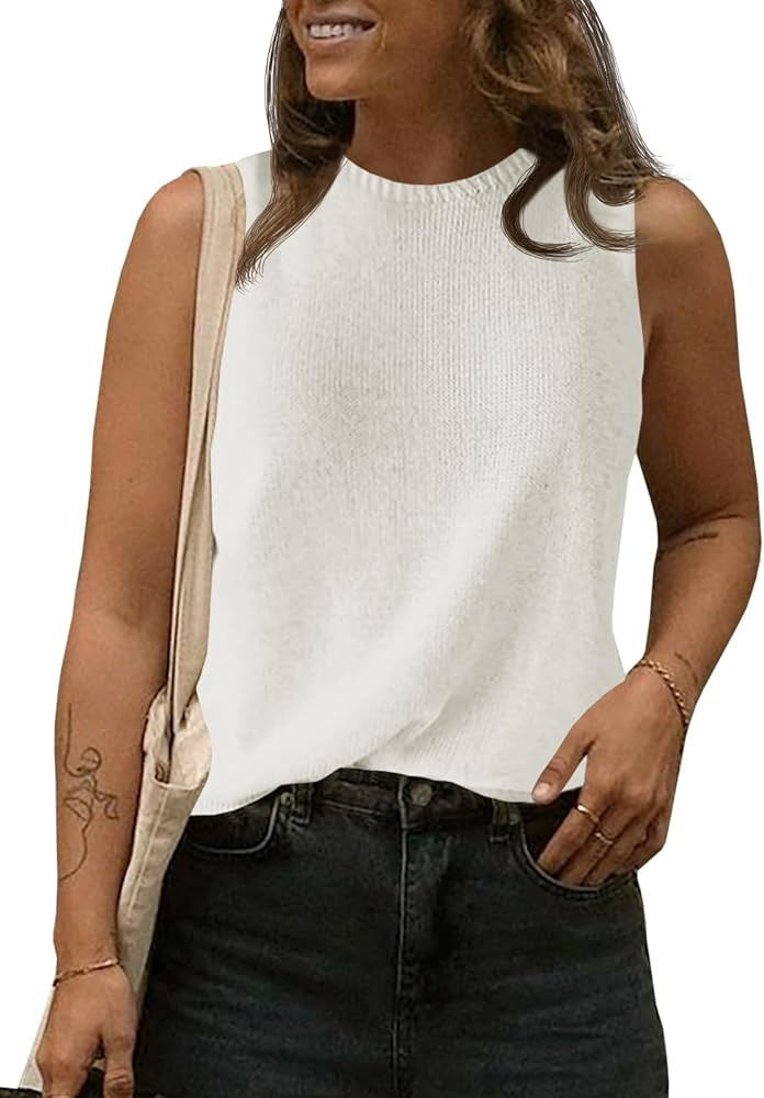 Imily Bela Womens Sleeveless Sweater Vest 2025 Casual Summer Crew Neck Knit Sweater Lightweight P... | Amazon (US)