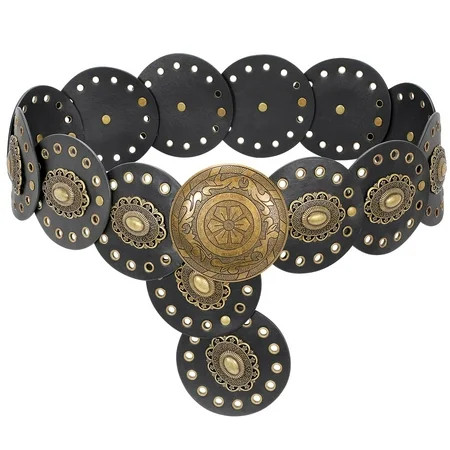 Women's Concho Disc Belt Western Cowboy Cowgirl Wide Leather Boho Country Waist Belts for Dress Jeans | Walmart (US)