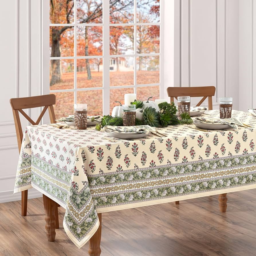 Elrene Home Fashions Nomad Harvest Block Print Fall/Thanksgiving Rectangle Tablecloth, 60"x144" | Amazon (US)