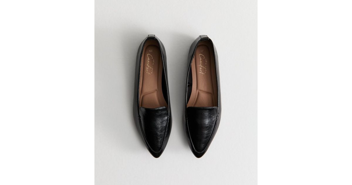 Black Faux Leather Pointed Toe Loafers | New Look | New Look (UK)