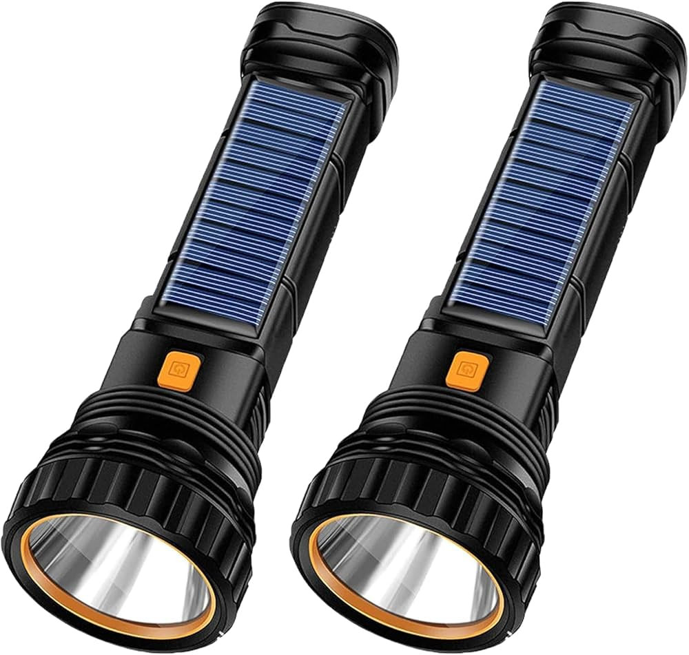 2pcs Solar/Rechargeable Multi Function 1000 Lumens LED Flashlight, with Emergency Strobe Light an... | Amazon (US)
