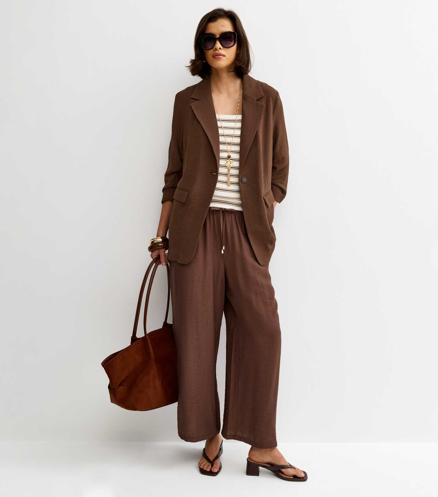 Dark Brown Ruched Sleeve Blazer | New Look | New Look (UK)