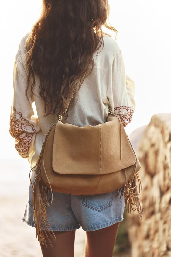 SPLIT LEATHER FRINGED CROSSBODY BAG | Zara US