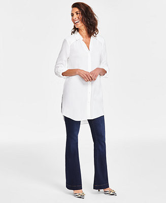 I.N.C. International Concepts Women's Roll-Tab Button-Down Long Blouse, Created for Macy's - Macy... | Macy's