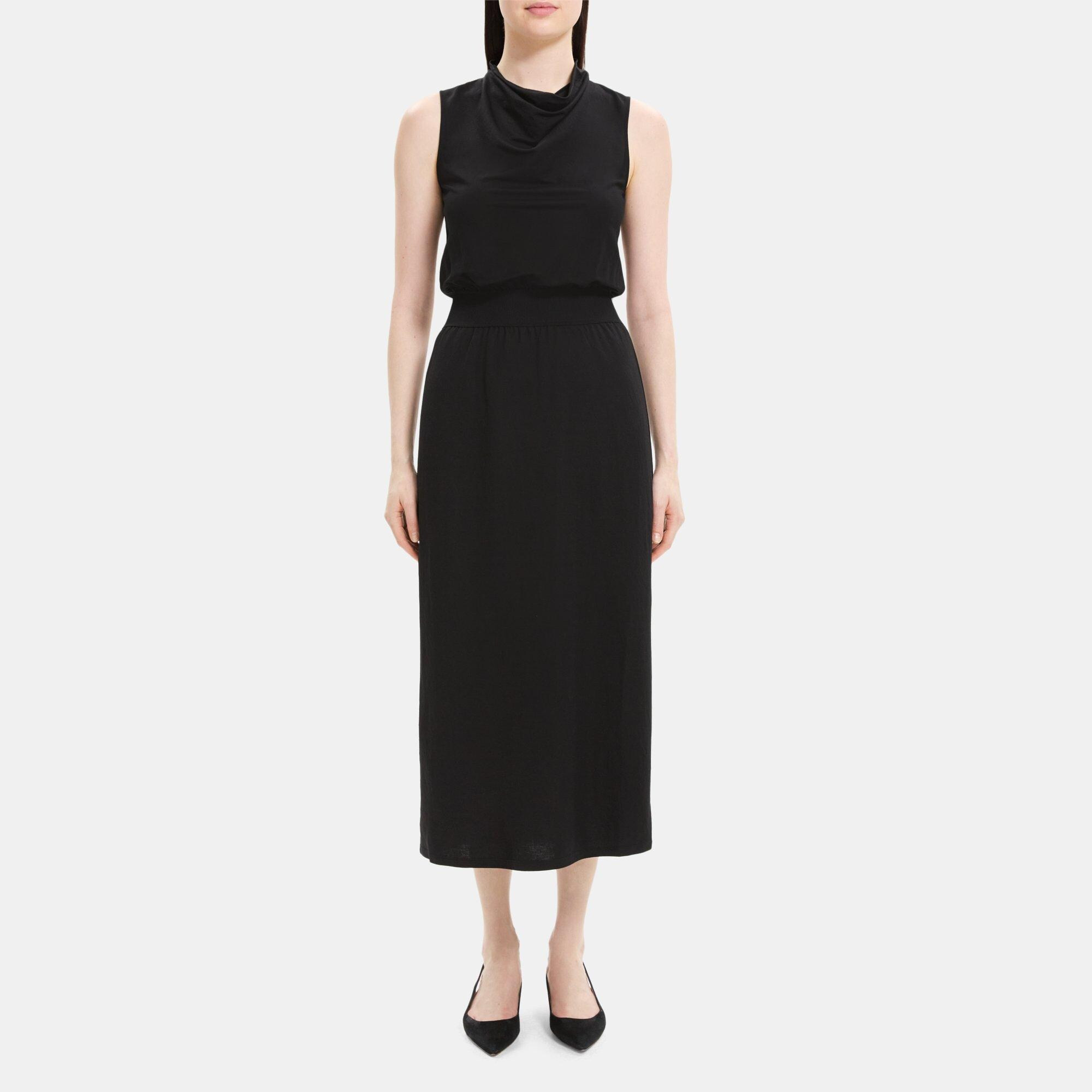 Sleeveless Cowl Neck Dress in Viscose-Blend Piqué | Theory Outlet