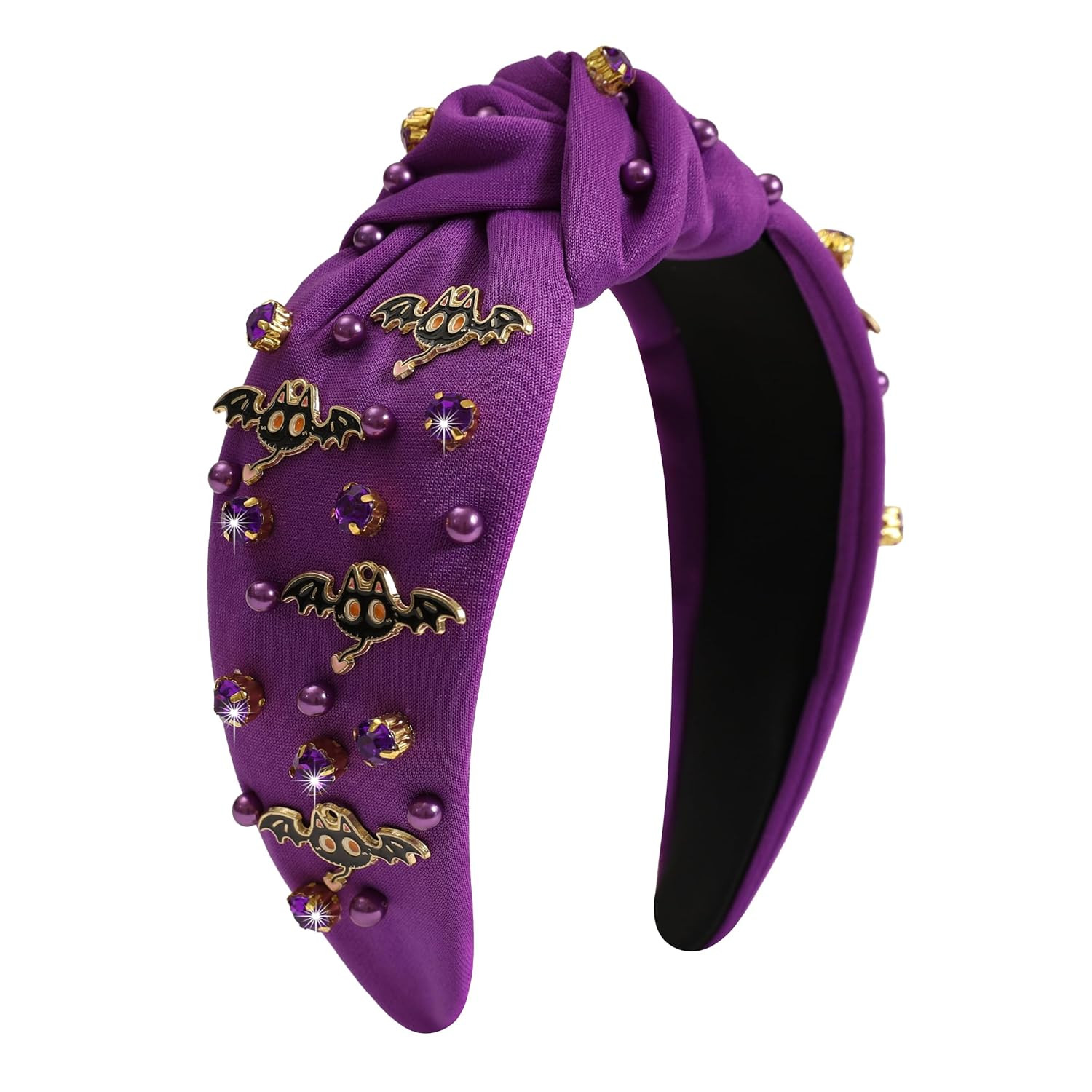 Halloween Bat Headbands for Women Beaded Crystal Spooky Skull Cat Headband Wide Knotted Bat Hair Accessories for Women Halloween Holiday Cosplay Party Favors | Amazon (US)